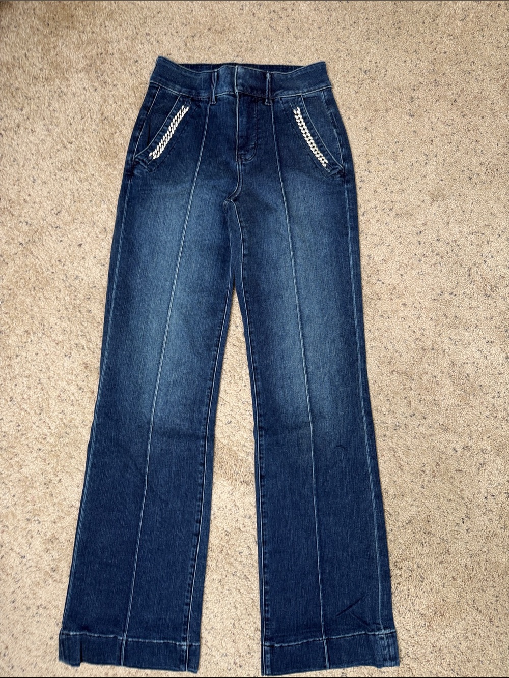 WHBM  Dark Blue Straight-Leg women’s Jeans with rhinestone detail 2